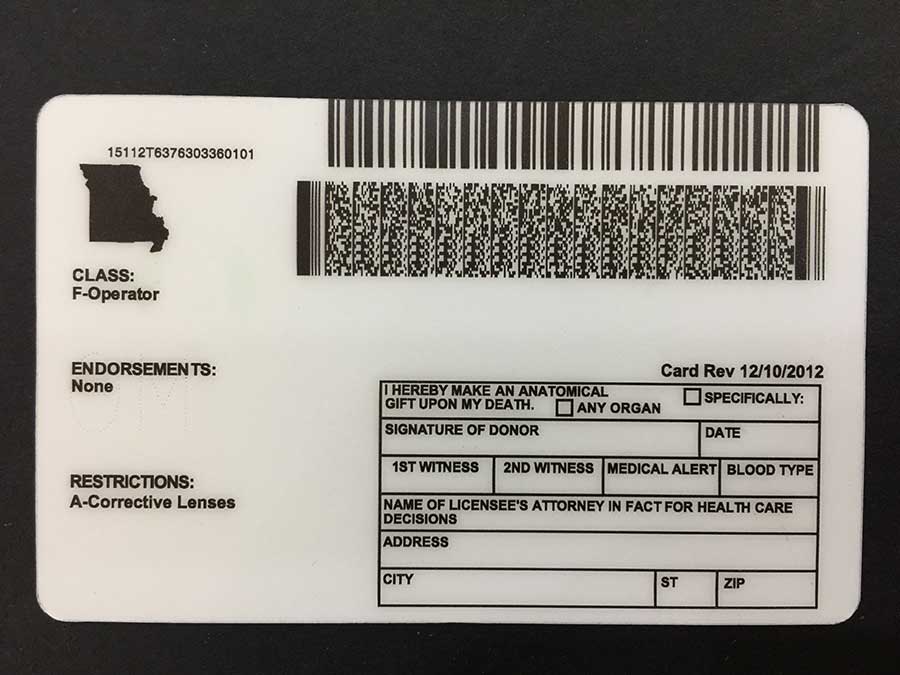 fake missouri drivers license template